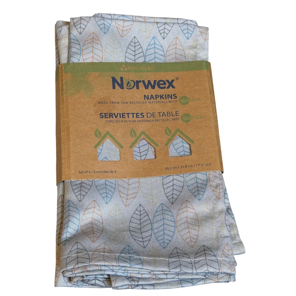 Norwex Napkins Set of 4 Leaf Recycled BacLock Eco-Friendly Housewarming Gift
